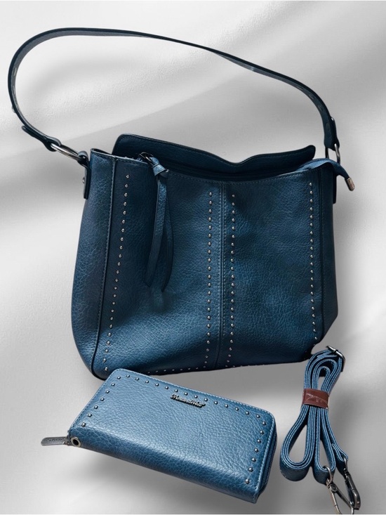 Montana West Handbags - Montana West Navy Blue Stud-Accent Shoulder Bag with Matching Wallet